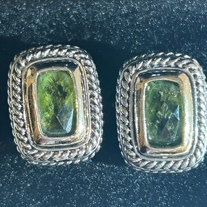 Vintage Style Silver and Peridot Green Gemstone Pierced Earrings NWOT